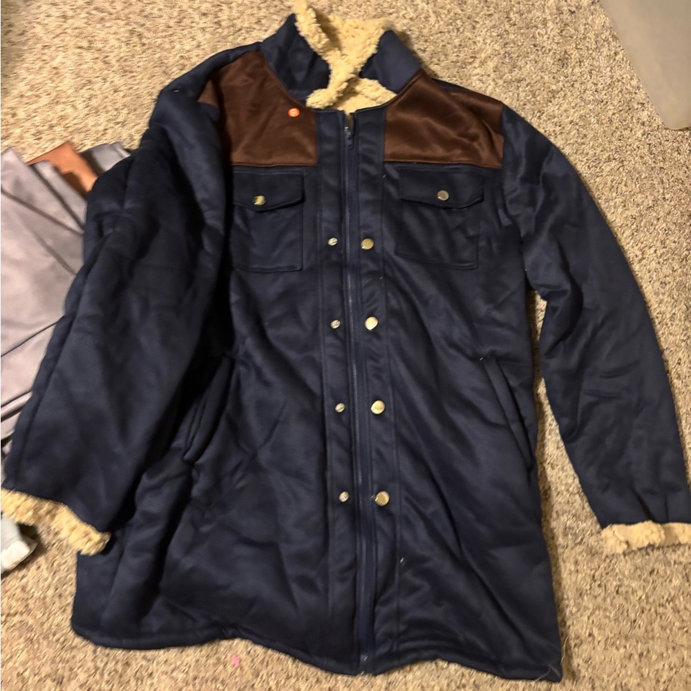 Navy and Brown Jacket with Shearling Collar